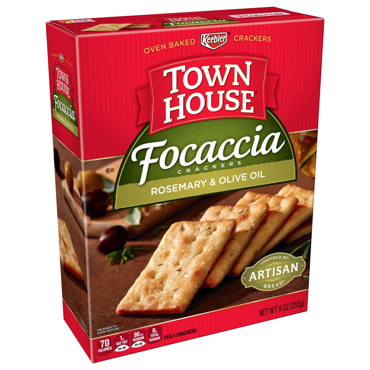 slide 2 of 10, Town House Focaccia Rosemary & Olive Oil Crackers 9 oz, 9 oz