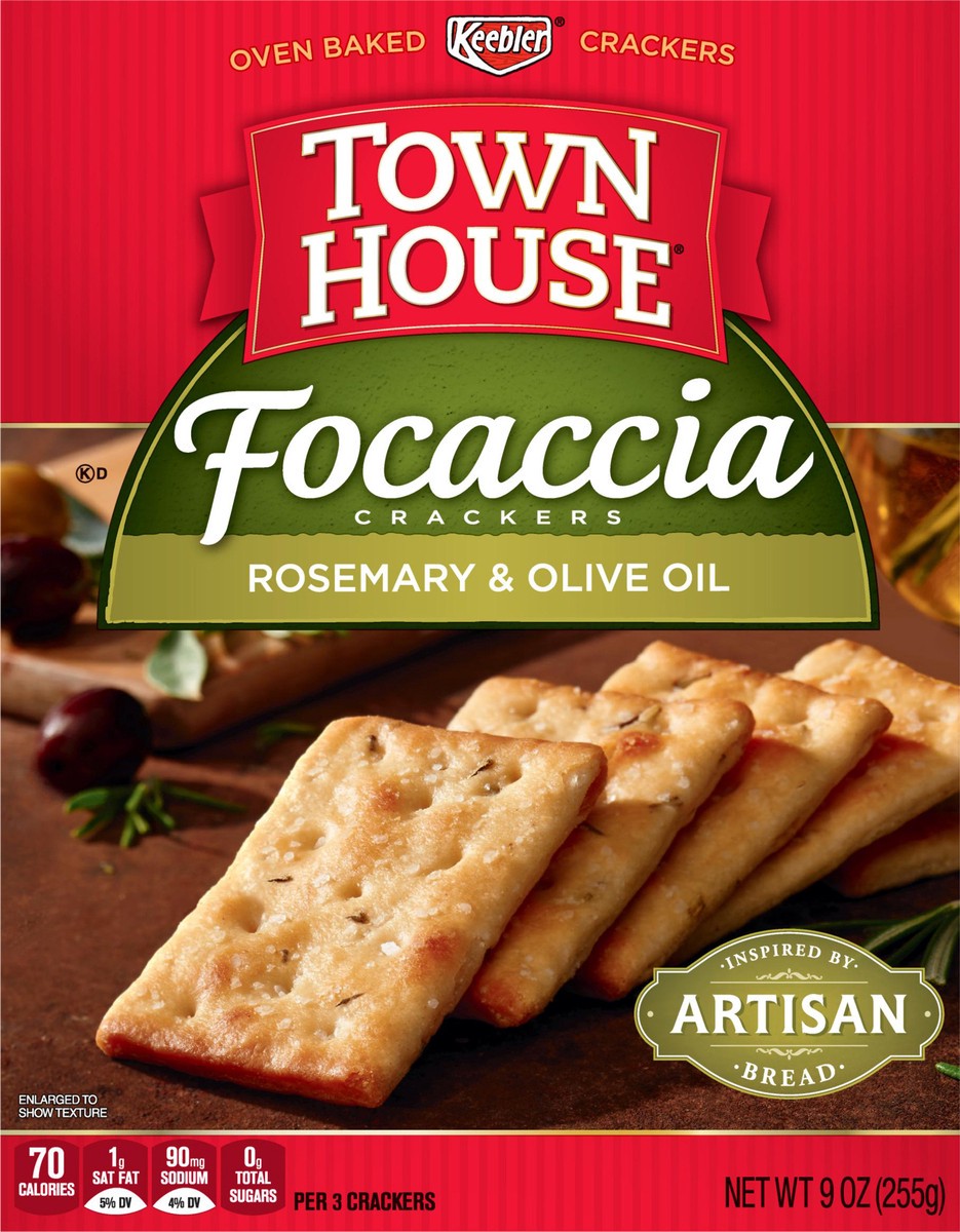 slide 8 of 10, Town House Focaccia Rosemary & Olive Oil Crackers 9 oz, 9 oz