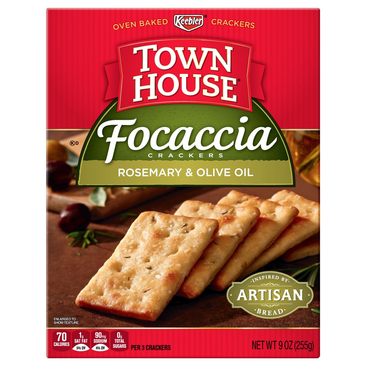 slide 1 of 10, Town House Focaccia Rosemary & Olive Oil Crackers 9 oz, 9 oz