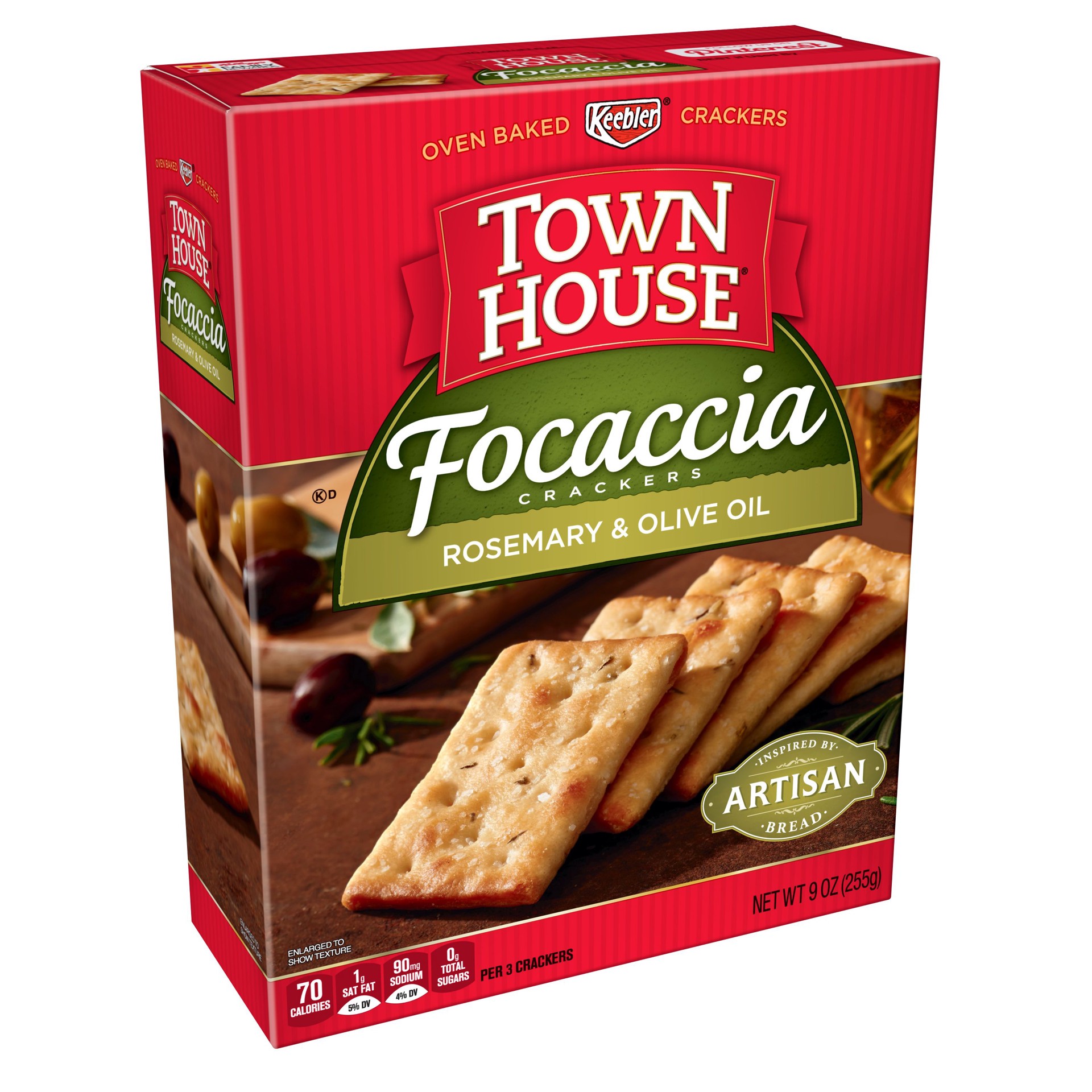 slide 1 of 5, Keebler Town House Focaccia Crackers, Rosemary & Olive Oil, 9 oz