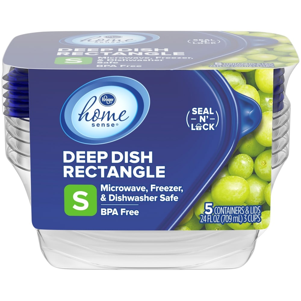 slide 1 of 1, Kroger Home Sense Deep Dish Disposable Food Container - 5 Pack With Lids, 5 ct; 24 fl oz