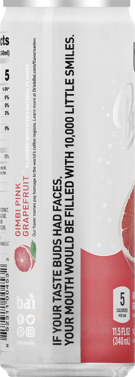 slide 7 of 9, Bai Bubbles Gimbi Pink Grapefruit Sparkling Antioxidant Infused Beverage, 11.5 fl oz