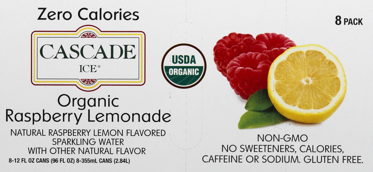 slide 4 of 9, Cascade Ice Organic 8 Pack Raspberry Lemonade Sparkling Water 8 ea, 