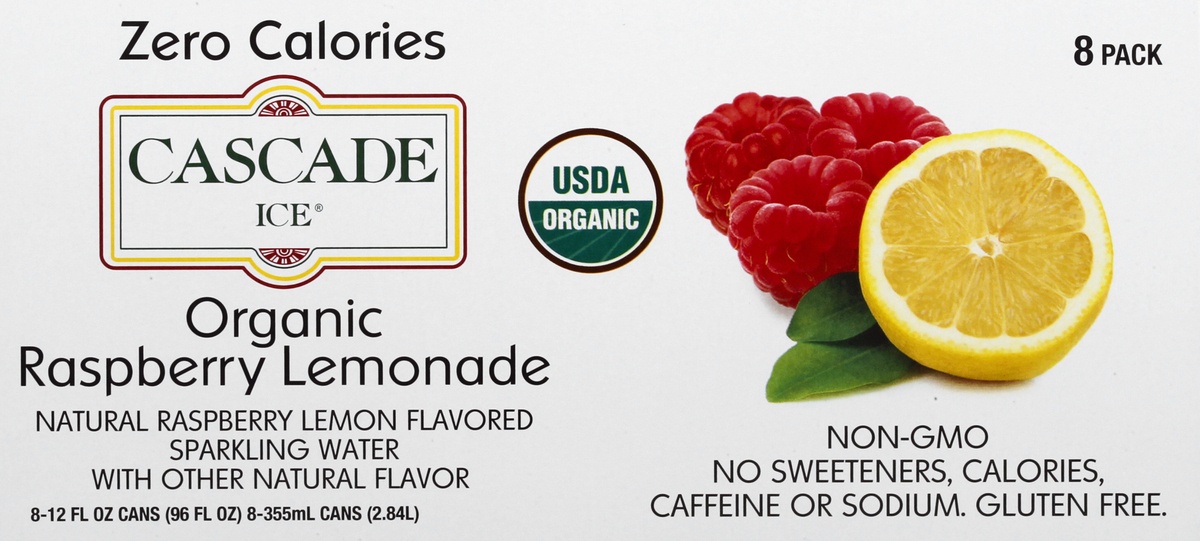 slide 6 of 9, Cascade Ice Organic 8 Pack Raspberry Lemonade Sparkling Water 8 ea, 