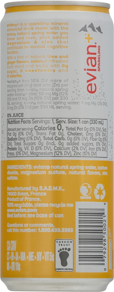 slide 4 of 9, Evian Mind Lime & Ginger Sparkling Water, 11.2 oz