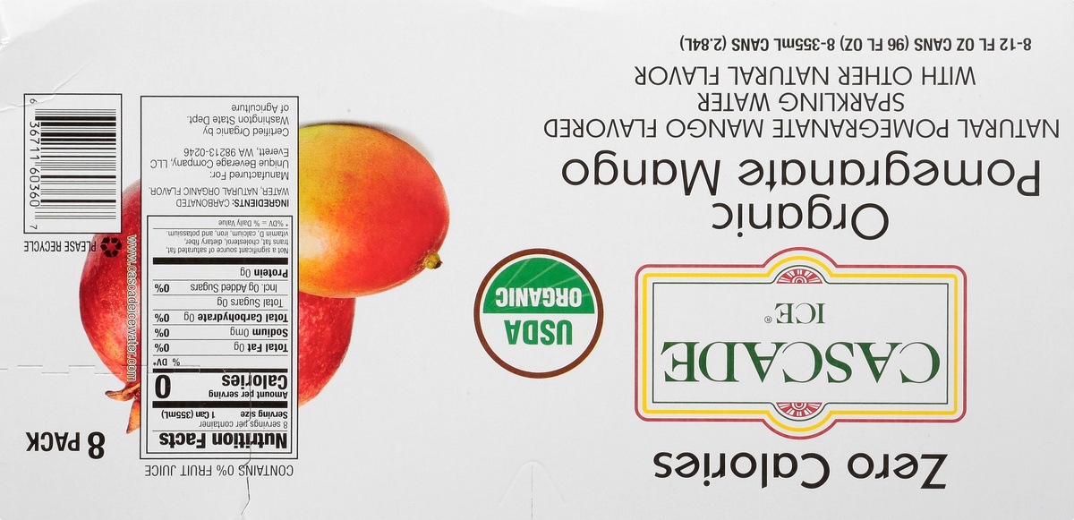 slide 5 of 9, Cascade Ice 8 Pack Organic Pomegranate Mango Sparkling Water 8 ea, 