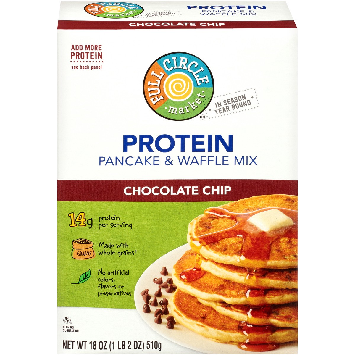 slide 1 of 9, Full Circle Market Chocolate Chip Protein Pancake & Waffle Mix, 18 oz
