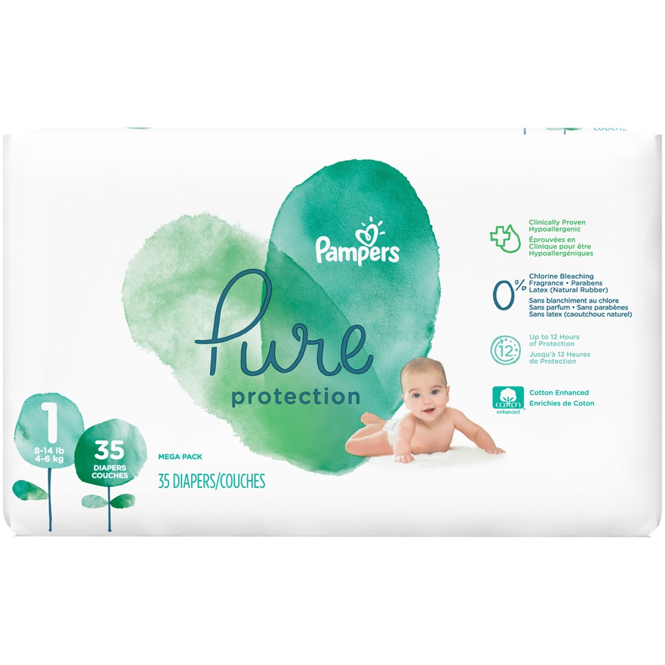 slide 2 of 4, Pampers Pure Protection Diapers Mega Pack - Size 1, 35 ct