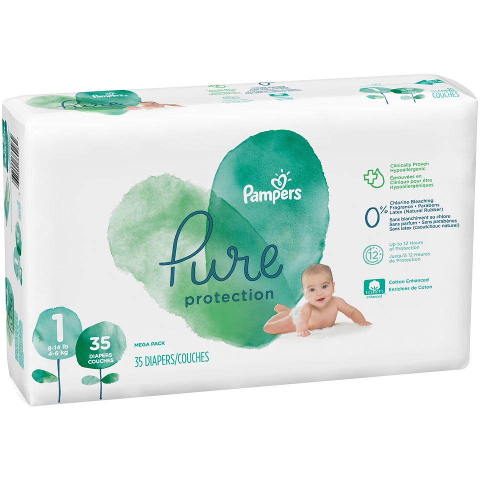 slide 3 of 4, Pampers Pure Protection Diapers Mega Pack - Size 1, 35 ct