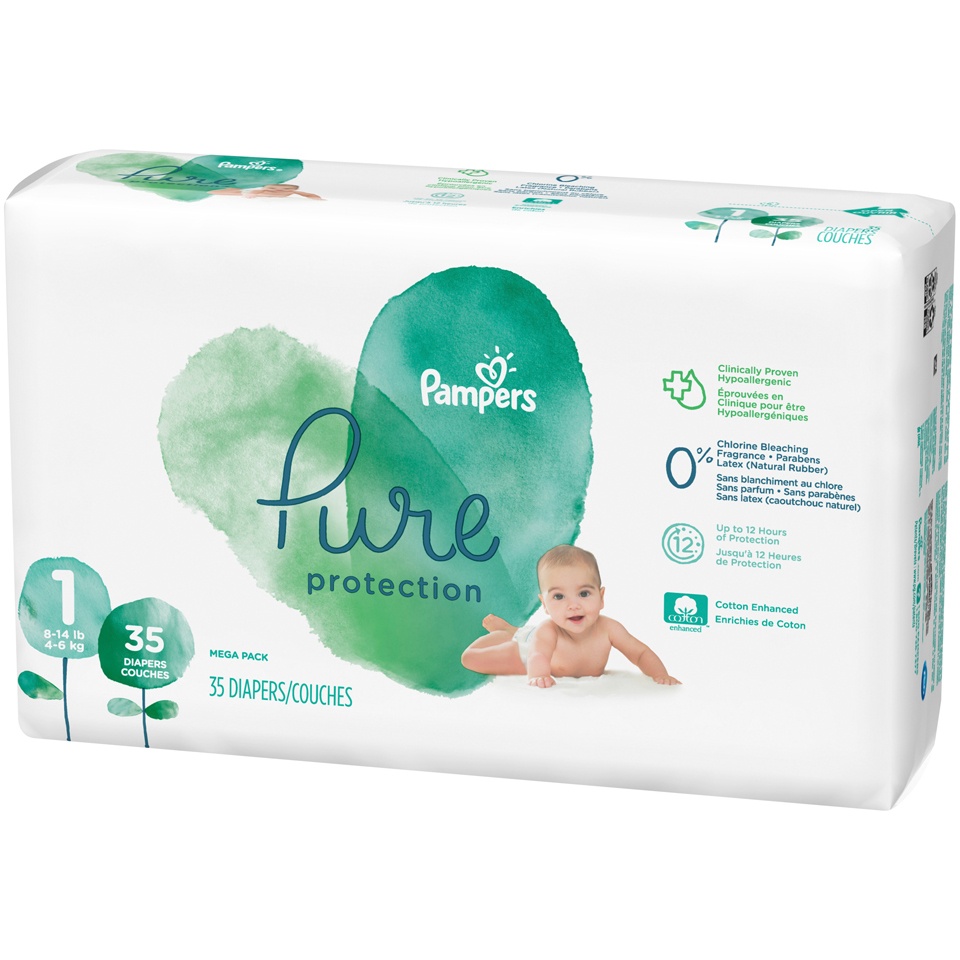 slide 4 of 4, Pampers Pure Protection Diapers Mega Pack - Size 1, 35 ct