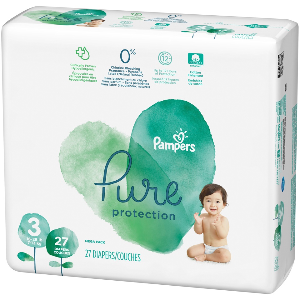 slide 4 of 4, Pampers Pure Protection Mega Pack Diapers Size 3, 27 ct