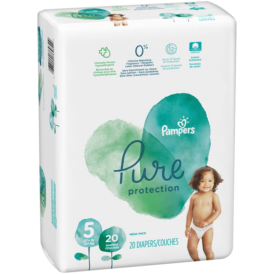 slide 3 of 4, Pampers Pure Protection Diapers- Size 5, 20 ct