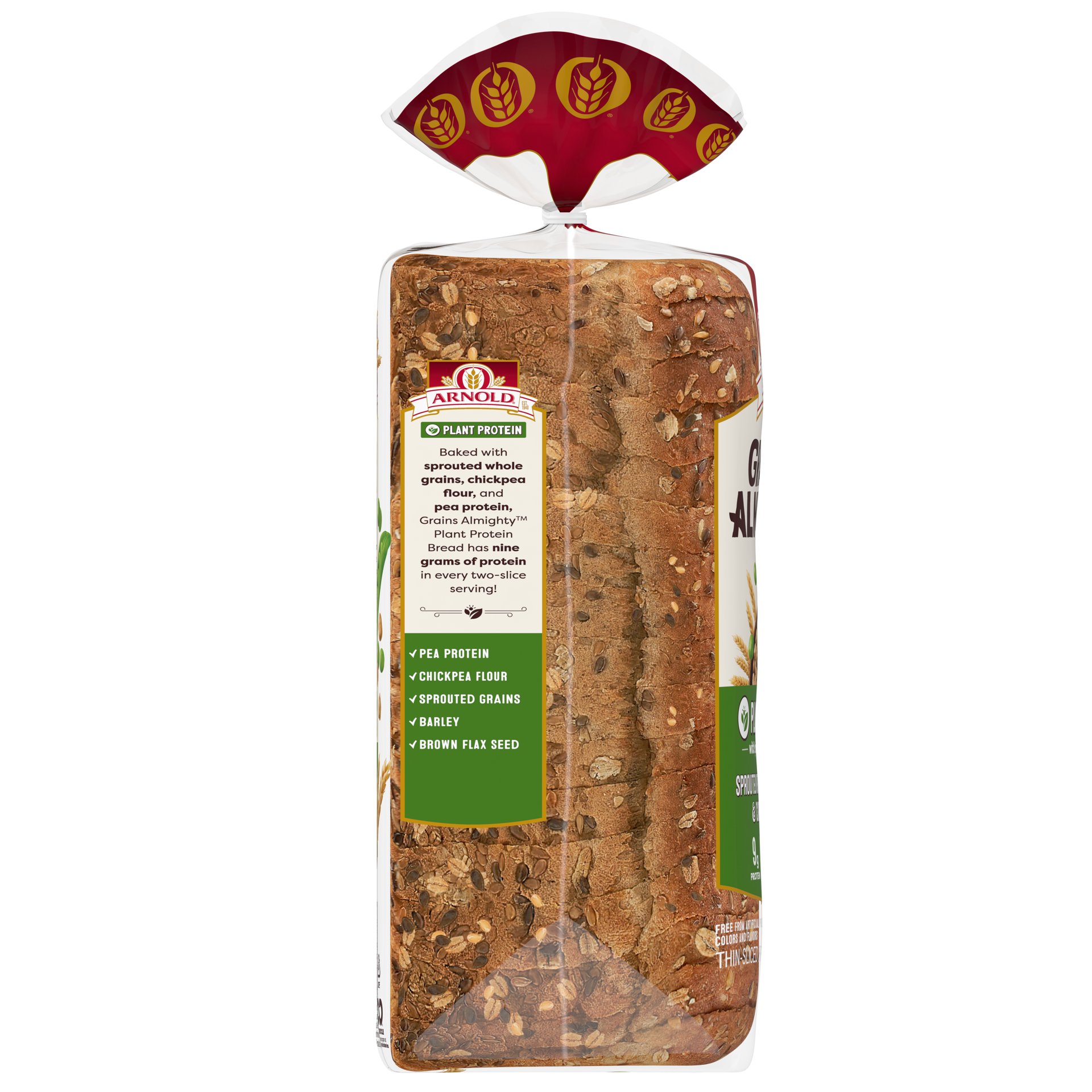 slide 3 of 5, Arnold Grains Almighty Plant Protein Thin Sliced Bread, 20 oz, 20 oz