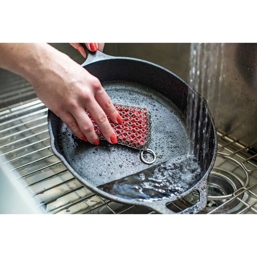 slide 3 of 5, Lodge Cast Iron Red Chainmail Scrubbing Pad 1 ea, 1 ct