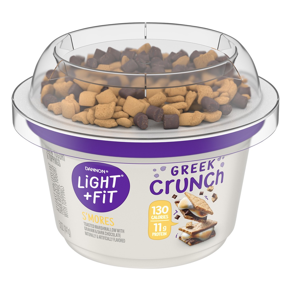 slide 1 of 8, Light + Fit Nonfat S’Mores Crunch Greek Yogurt, 5 oz