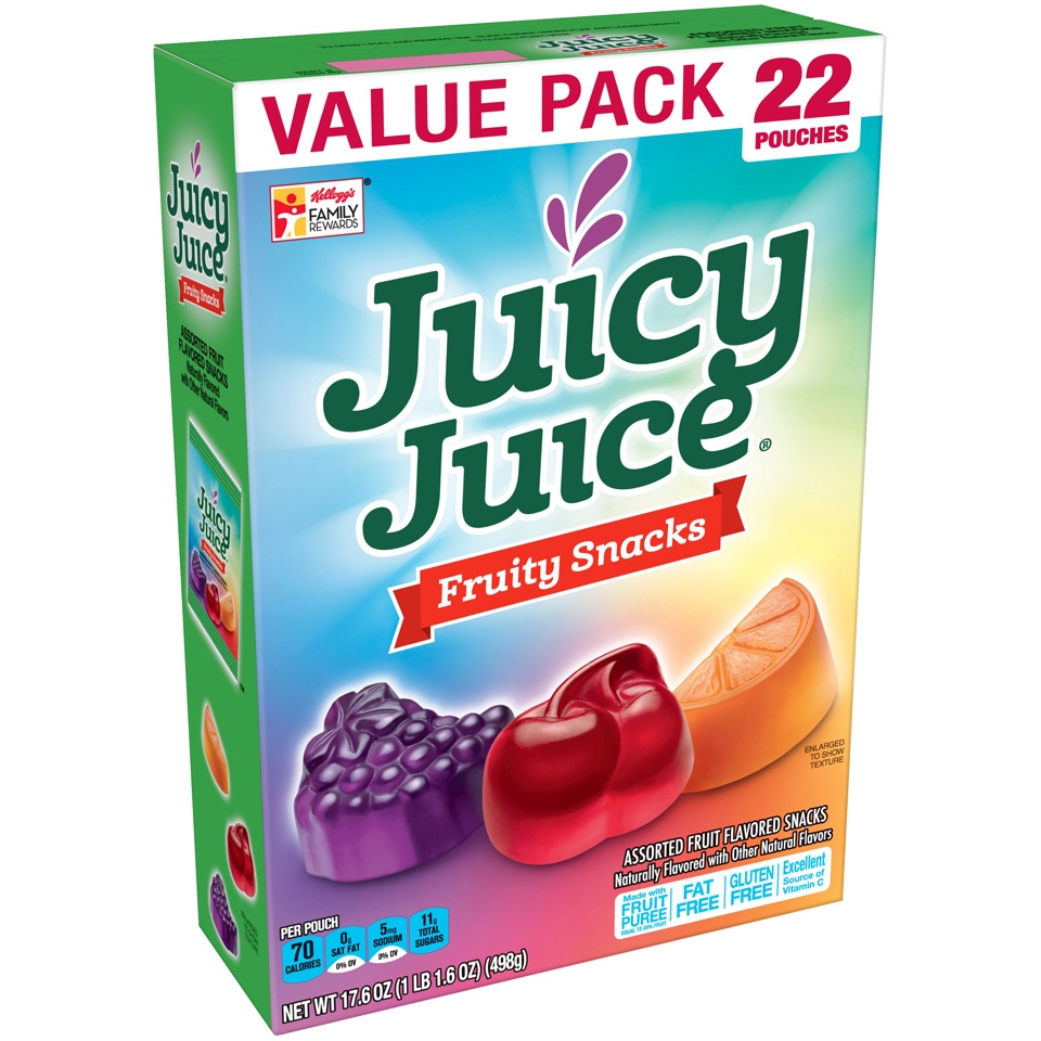 slide 3 of 4, Kellogg's Juicy Juice Assorted Fruit Flavored Fruity Snacks, 22 ct; 22 g