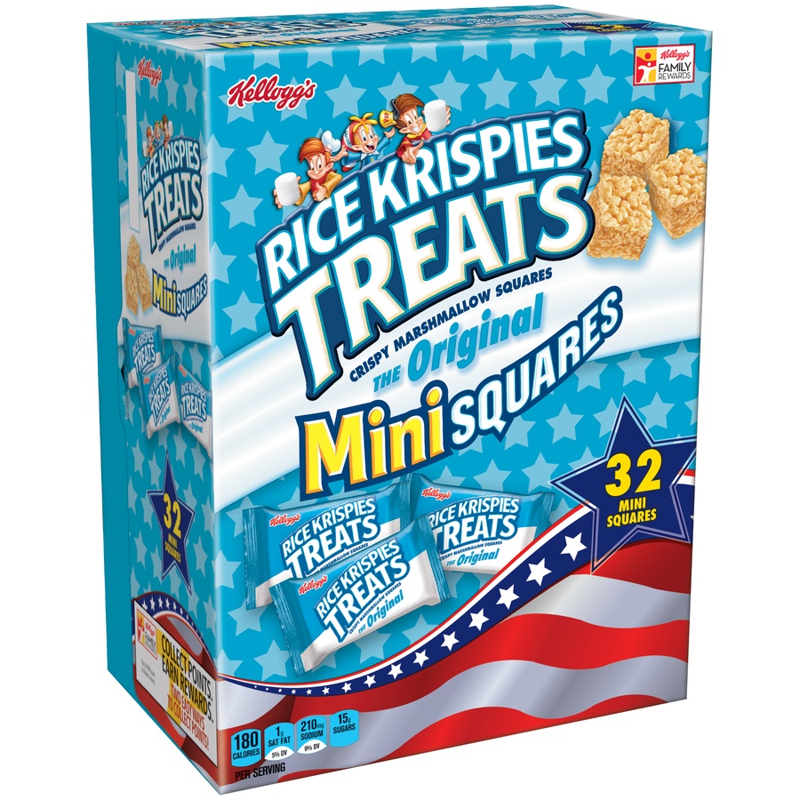slide 2 of 7, Kelloggs Original Rice Krispies Treats Crispy Marshmallow Mini Squares, 32 ct; 0.39 oz