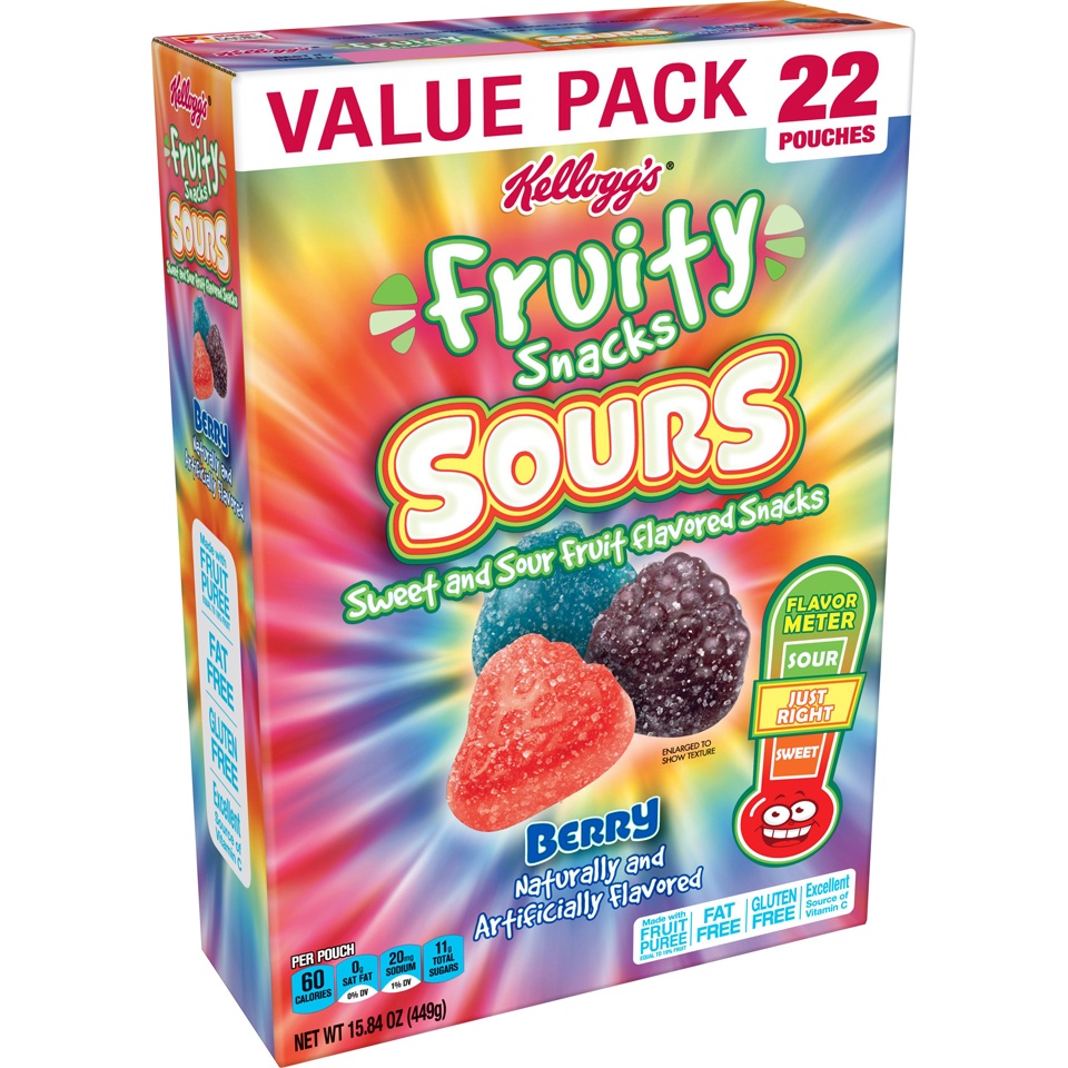 slide 3 of 3, Kellogg's Fruity Snacks Sours Berry Fruit Flavored Snacks, 22 ct; 0.72 oz