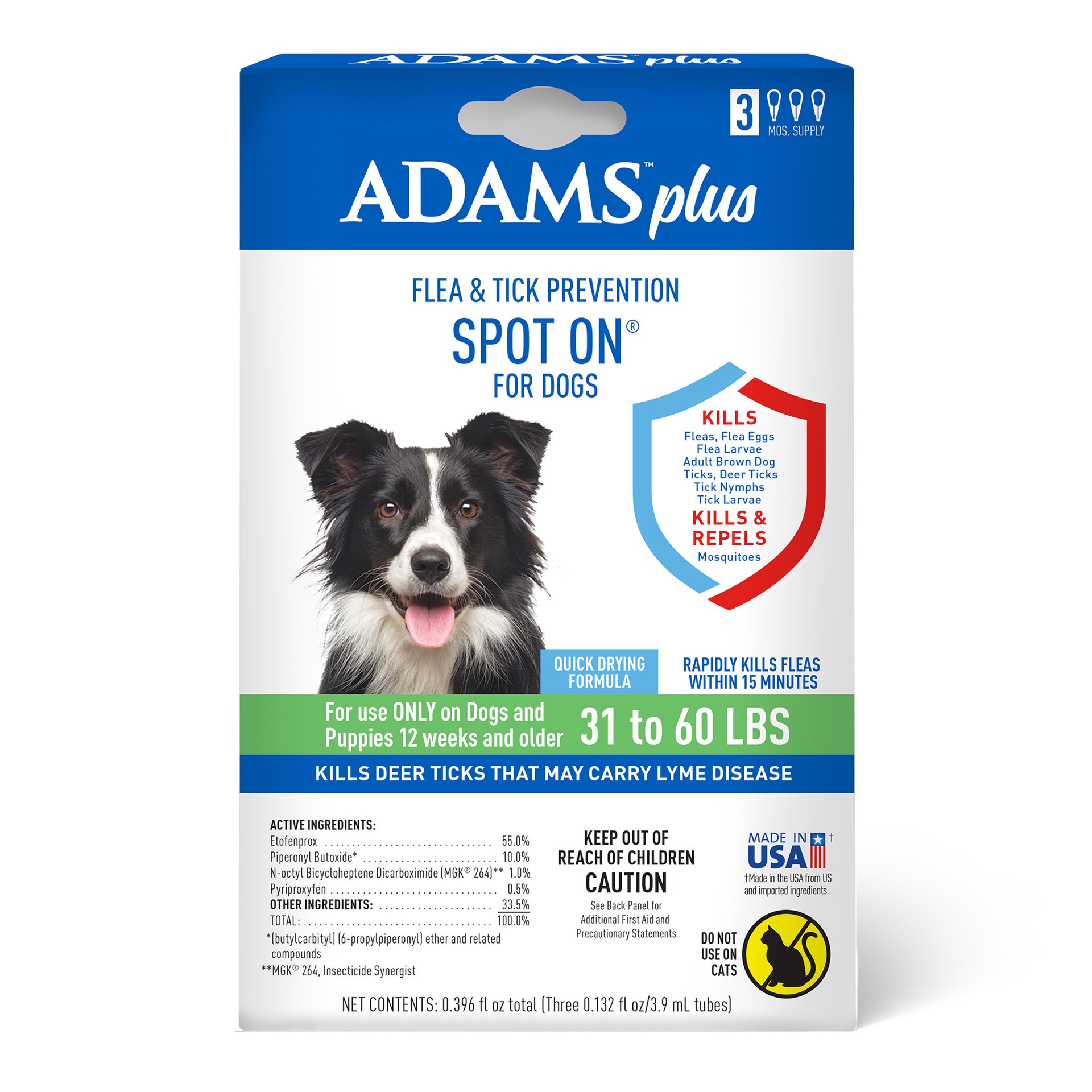 slide 1 of 9, Adams Plus Flea & Tick Prevention Spot On for Dogs, Large Dogs 31 to 60 lbs, 1 ct