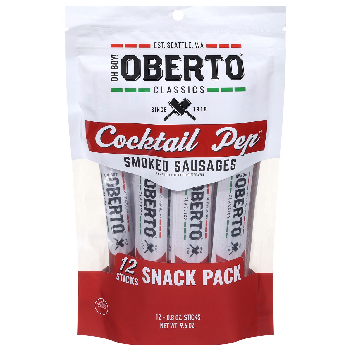 slide 1 of 13, Oh Boy! Oberto Classics Cocktail Pep Smoked Sausages Snack 12 - 0.8 oz Sticks, 12 ct