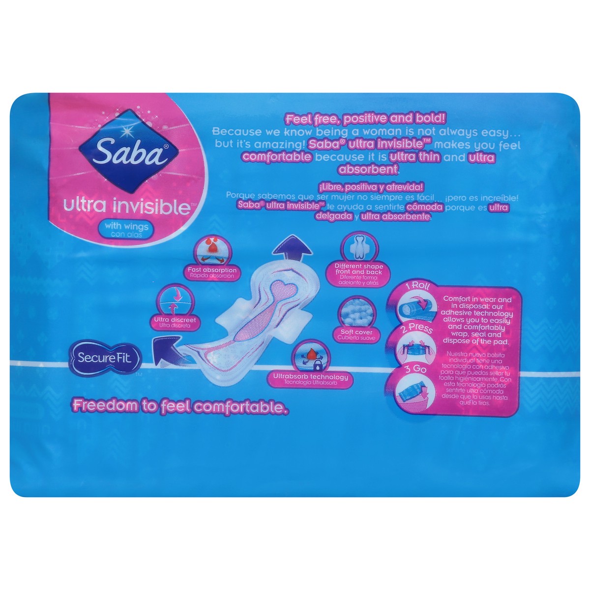 slide 9 of 13, Saba Ultra Invisible Ultra Thin Long Heavy Flow with Wings Pads 16 ea, 16 ct