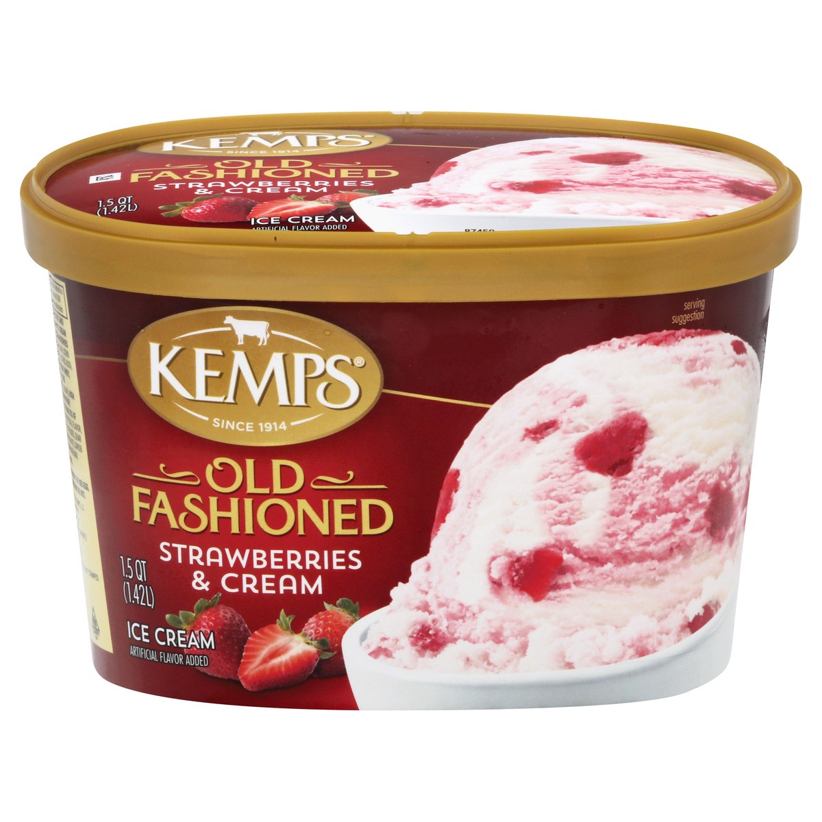 slide 1 of 9, Kemps Strwberry Cream Old Fashioned Ice Cream, 1.5 qt