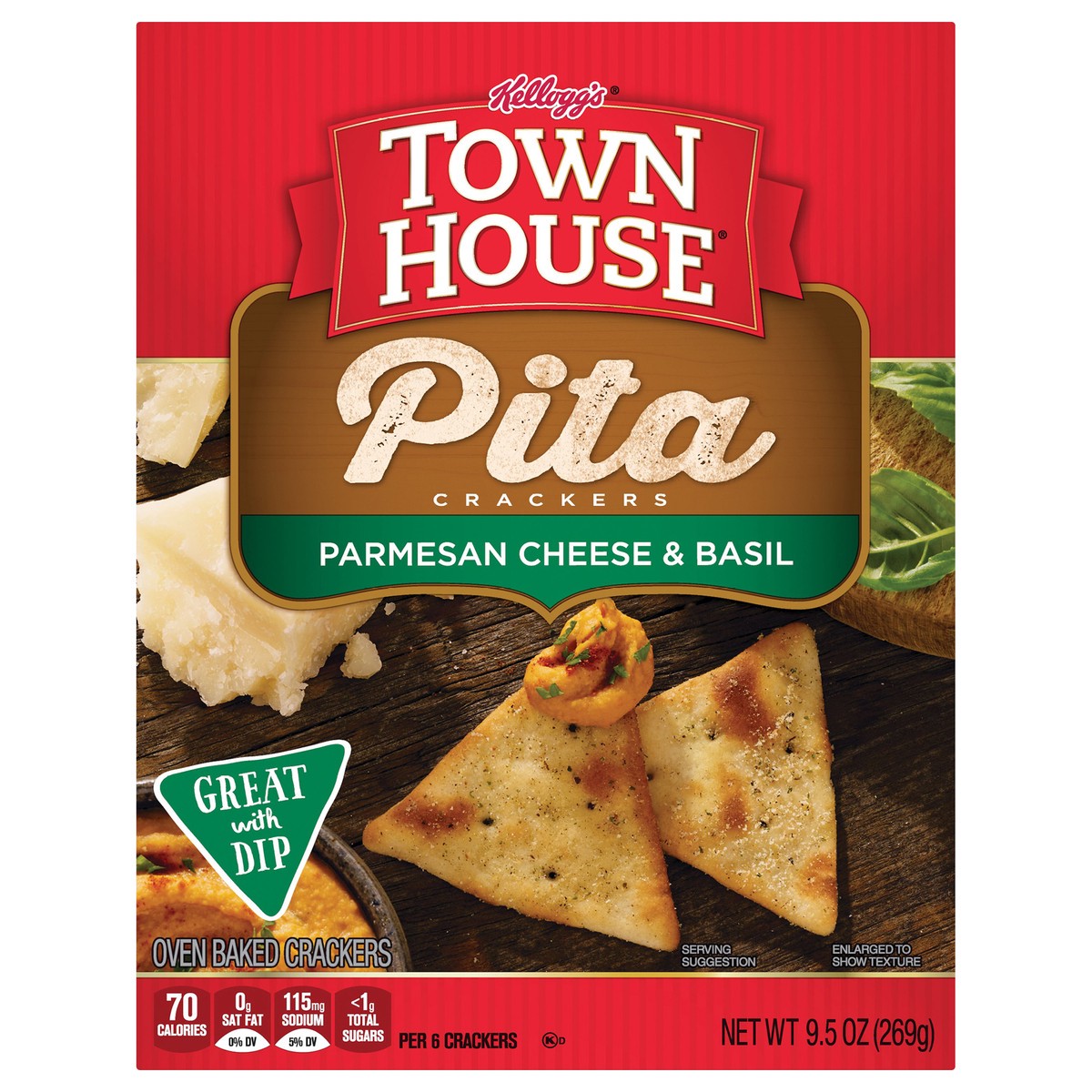 slide 1 of 5, Keebler Town House Parmesan Cheese & Basil Pita Crackers, 9.5 oz