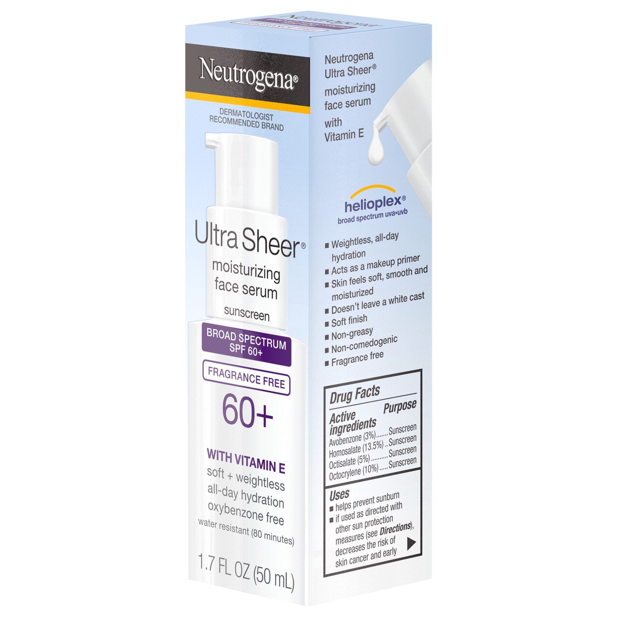 slide 5 of 8, Neutrogena Ultra Sheer Moisturizing Serum, Vitamin E, SPF 60+, 1.7 oz, 1.7 oz