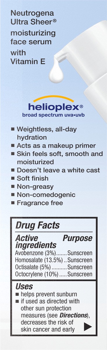 slide 8 of 8, Neutrogena Ultra Sheer Moisturizing Serum, Vitamin E, SPF 60+, 1.7 oz, 1.7 oz