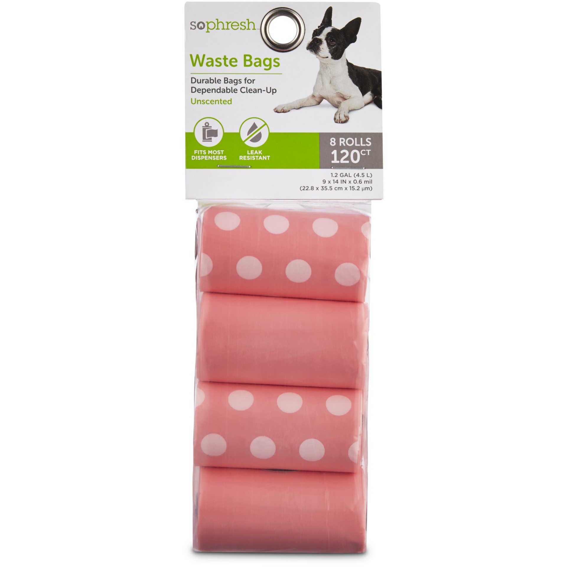 slide 1 of 1, So Phresh Pink Polka Dot Dog Waste Bag Refills, 1 ct