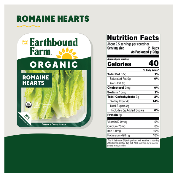 slide 3 of 17, Earthbound Farm Organic Romaine Heart Leaves, 7 oz, 7 oz