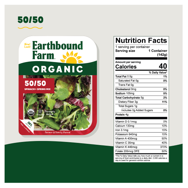 slide 11 of 21, Earthbound Farm Organic 50/50, Spinach & Spring Mix, 5 oz, 5 oz