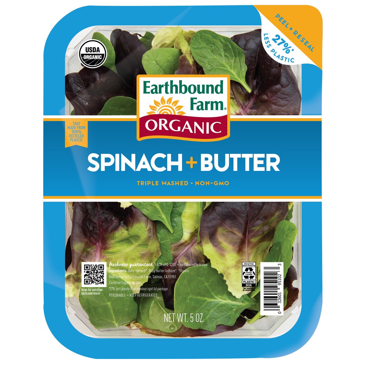 slide 1 of 21, Earthbound Farm Organic Baby Spinach & Butter Lettuce, 5 oz