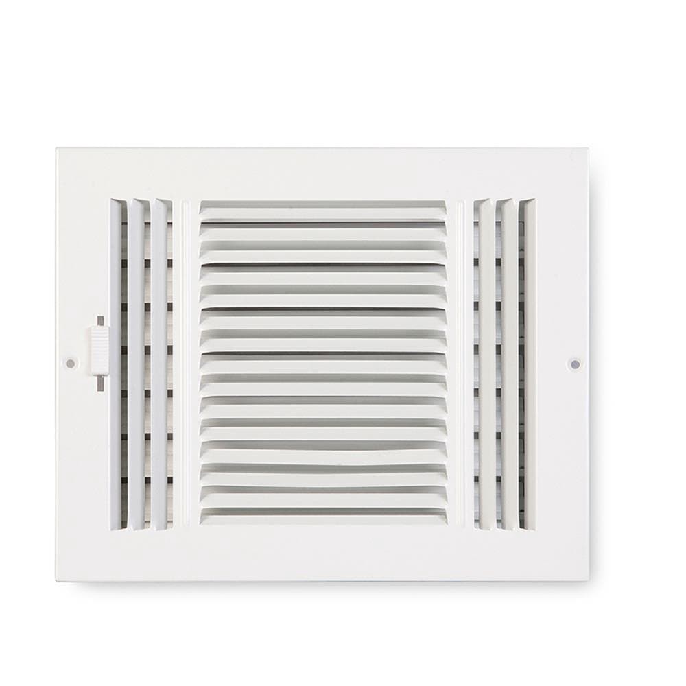 slide 1 of 1, Accord Ventilation 10-in x 4-in 3-way Steel White Sidewall/Ceiling Register, 1 ct
