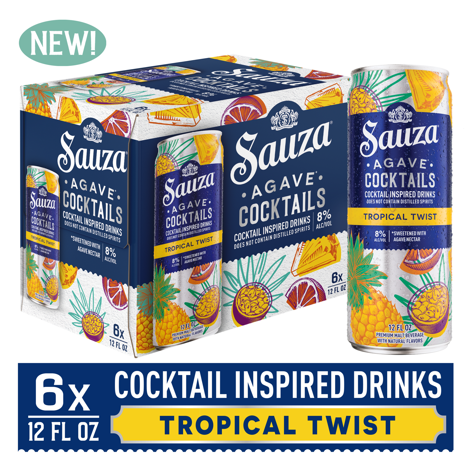 slide 1 of 9, Sauza Agave Cocktails Tropical Twist 8% ABV (12 fl. oz. Can, 6pk.), 72 oz