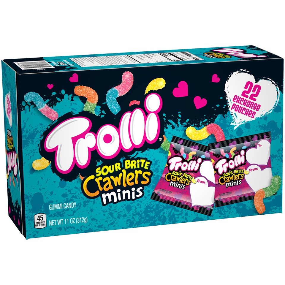 slide 3 of 3, Trolli Valentine's Sour Brite Crawlers Minis Gummi Exchange Pouches, 22 ct; 11 oz