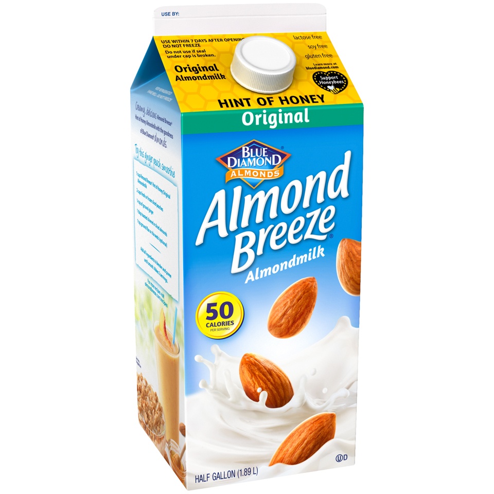 slide 2 of 4, Blue Diamond Almonds Almond Breeze Hint of Honey Original Almondmilk, 1/2 gal