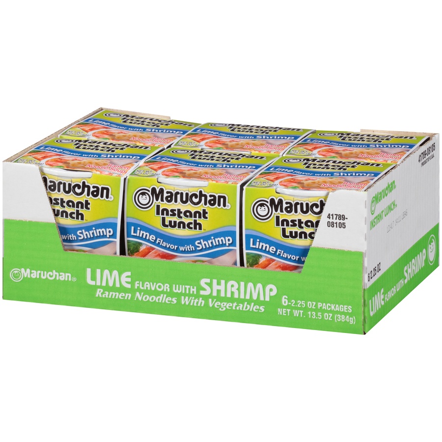 slide 3 of 8, Maruchan Instant Lunch Lime Flavor with Shrimp Ramen Noodle Soup, 6 ct; 2.25 oz