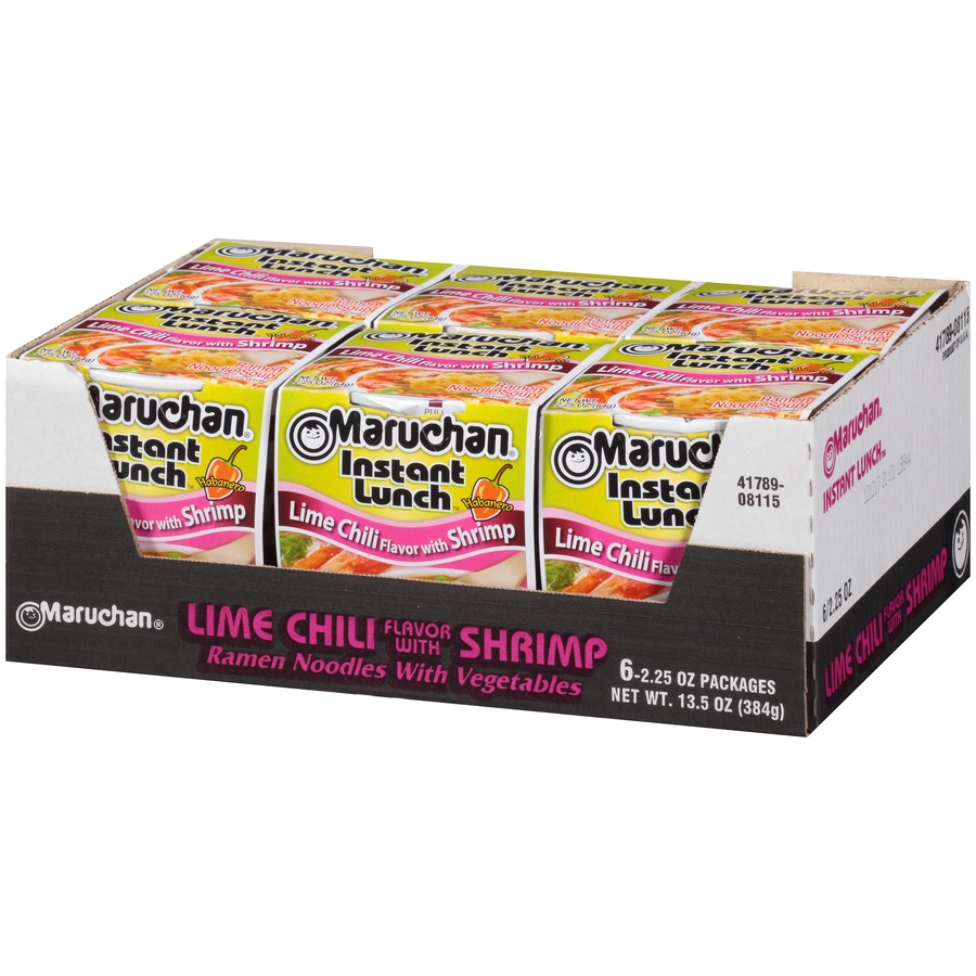 slide 3 of 8, Maruchan Instant Lunch Lime Chili Flavor with Shrimp Ramen Noodle Soup, 6 ct; 2.25 oz