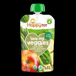 Happy Tot Organics Love My Veggies Stage 4 Organic Apples, Zucchini, Green Beans & Spinach Pouch 4.22 oz UNIT