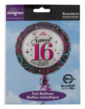 slide 1 of 1, Anagram Anagram Standard Foil Balloon Sweet 16, 1 ct