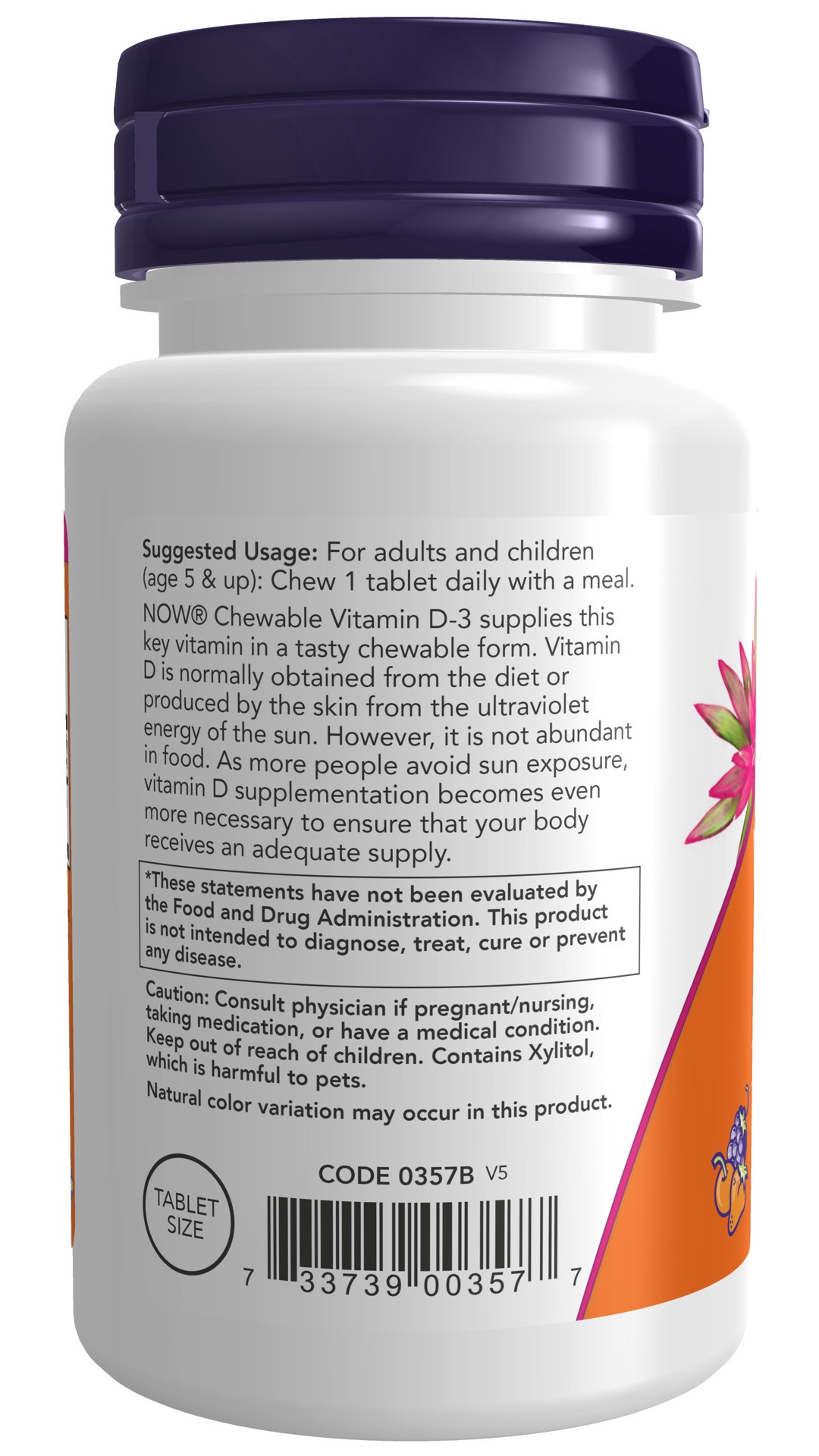 slide 3 of 4, NOW Vitamin D-3 1000 IU - 180 Chewables, 180 ct