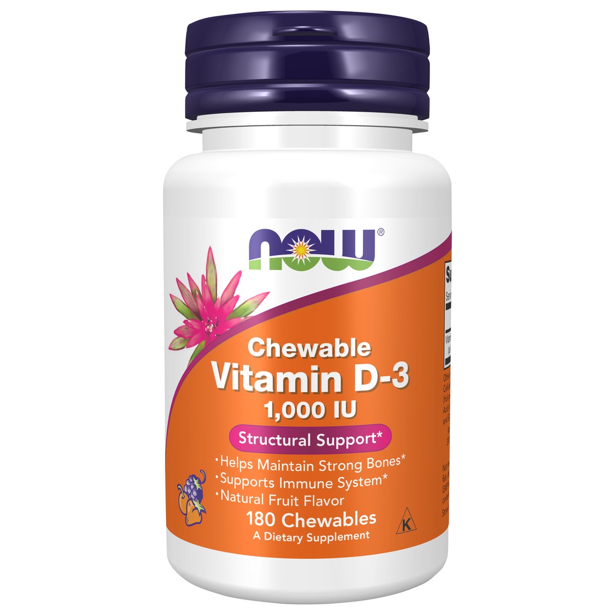 slide 1 of 4, NOW Vitamin D-3 1000 IU - 180 Chewables, 180 ct