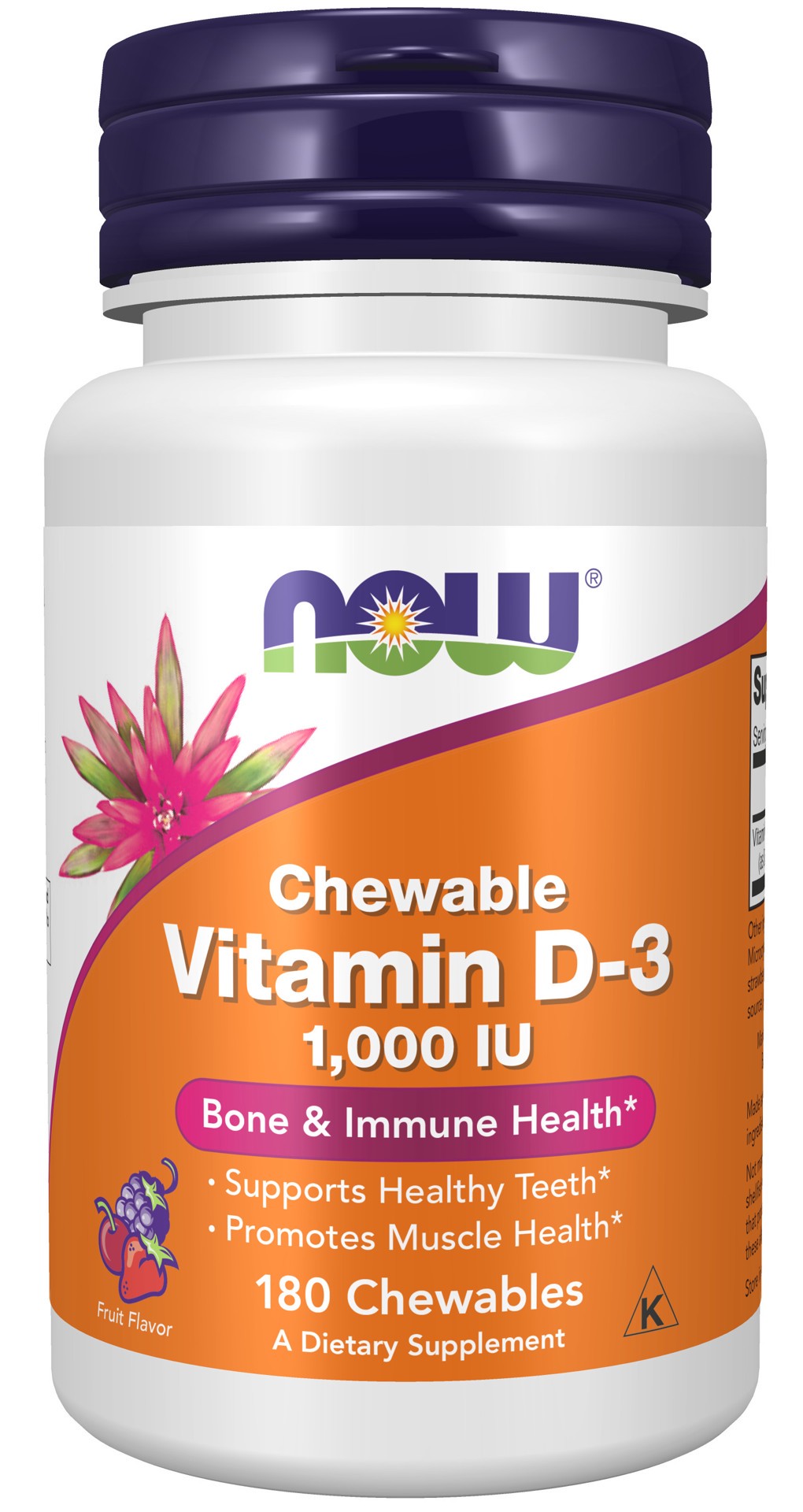 slide 1 of 4, NOW Vitamin D-3 1000 IU - 180 Chewables, 180 ct