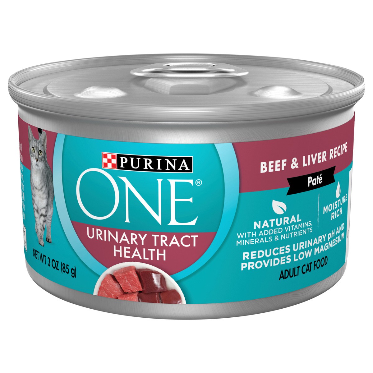 slide 1 of 7, Purina ONE Urinary Tract Health, Natural Pate Wet Cat Food, Urinary Tract Health Beef & Liver Recipe - 3 oz. Pull-Top Can, 3 oz