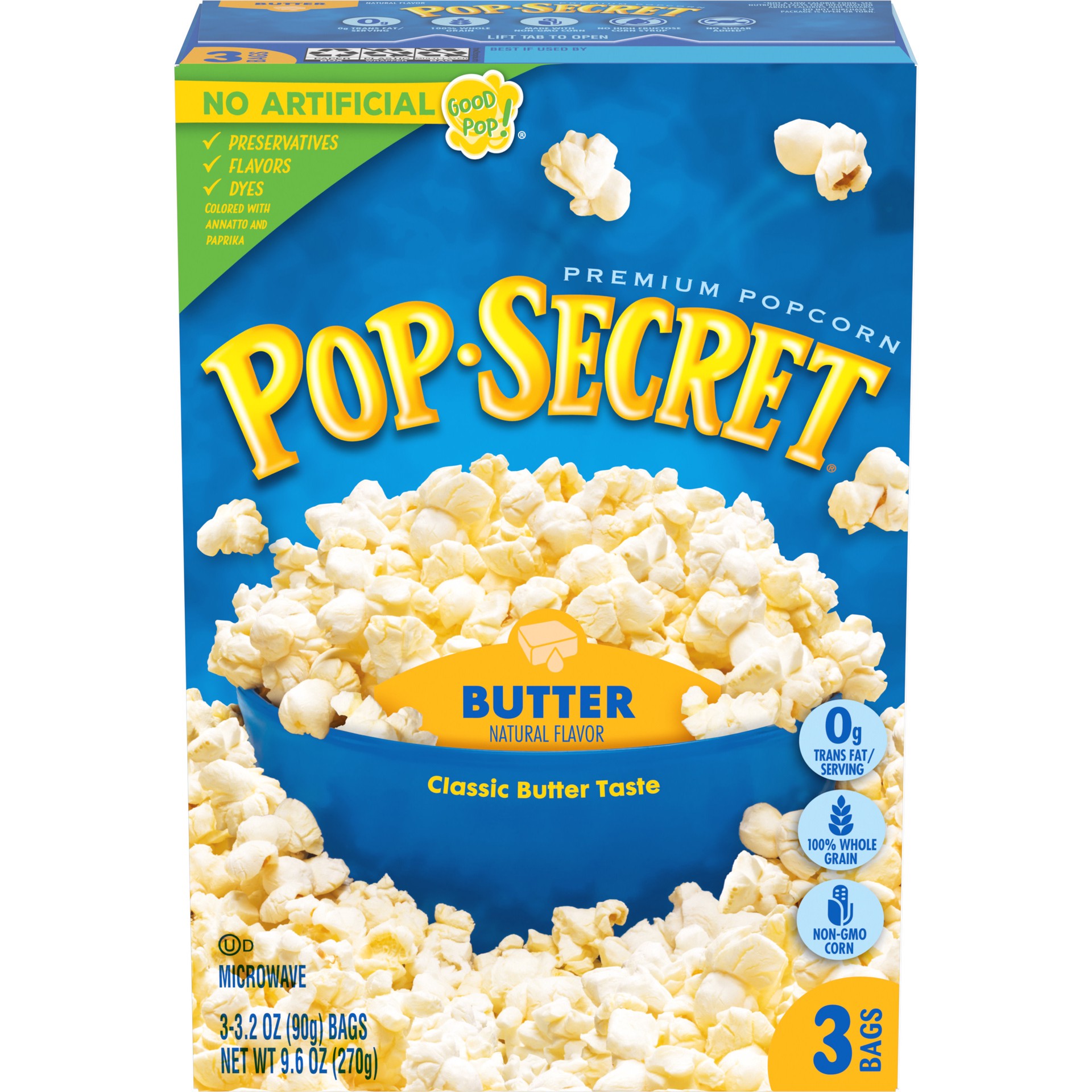 slide 1 of 5, Pop-Secret Microwave Popcorn, Butter, 3.2 Oz, 3 Ct, 9.6 oz