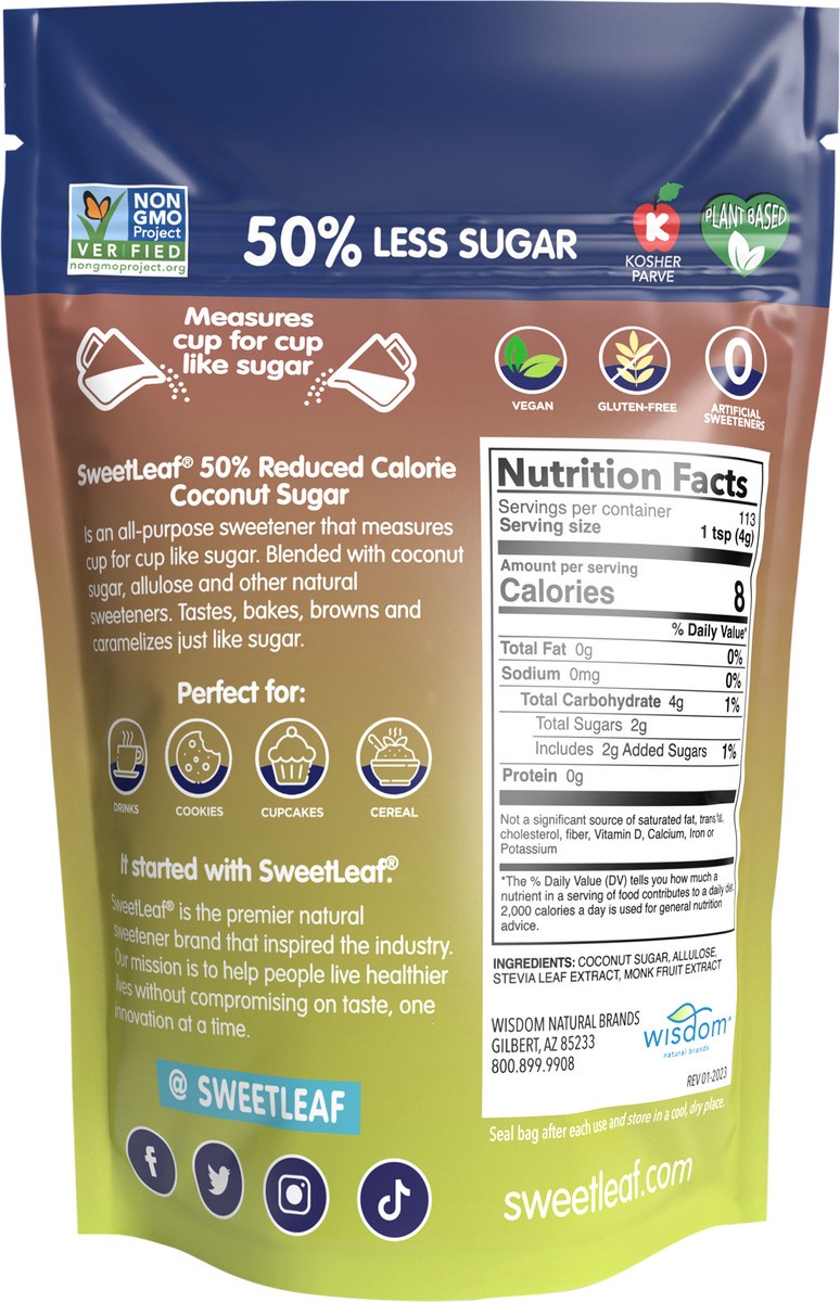 slide 5 of 12, SweetLeaf 50% Reduced Calorie Coconut Sugar, 16oz bag, 16 oz