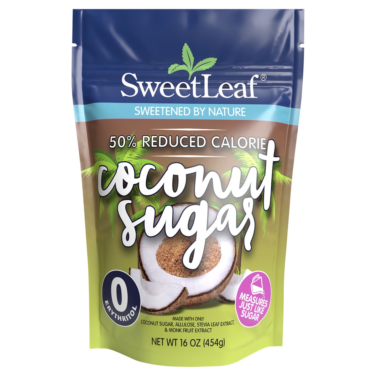 slide 11 of 12, SweetLeaf 50% Reduced Calorie Coconut Sugar, 16oz bag, 16 oz