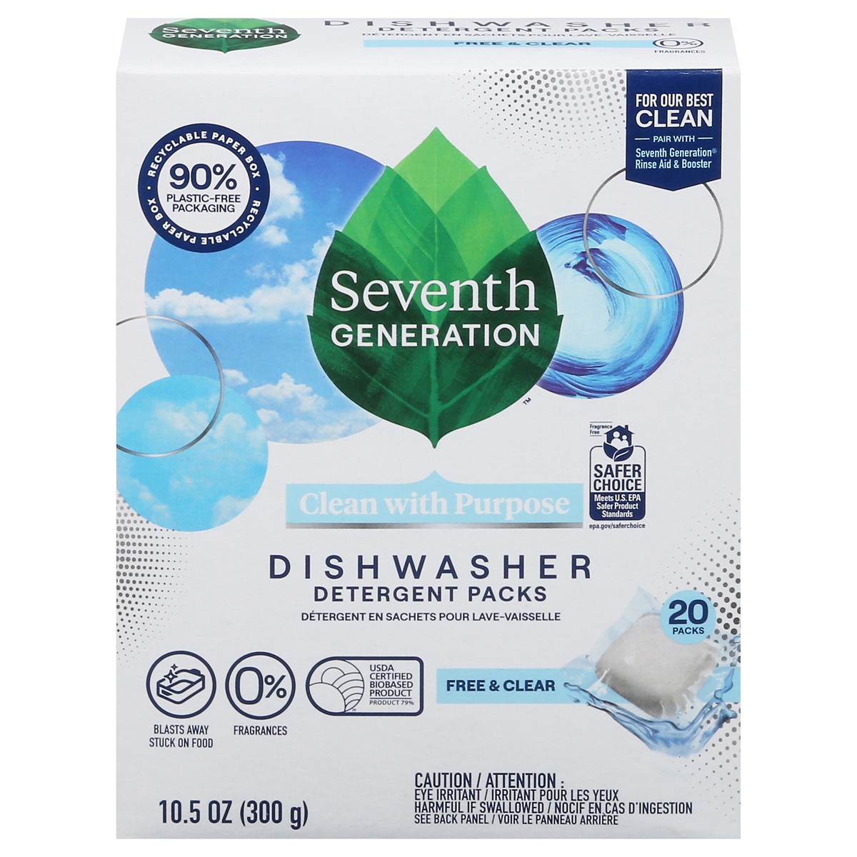 slide 1 of 12, Seventh Generation Dishwasher Detergent Packs Free & Clear, 20 count, 20 ct