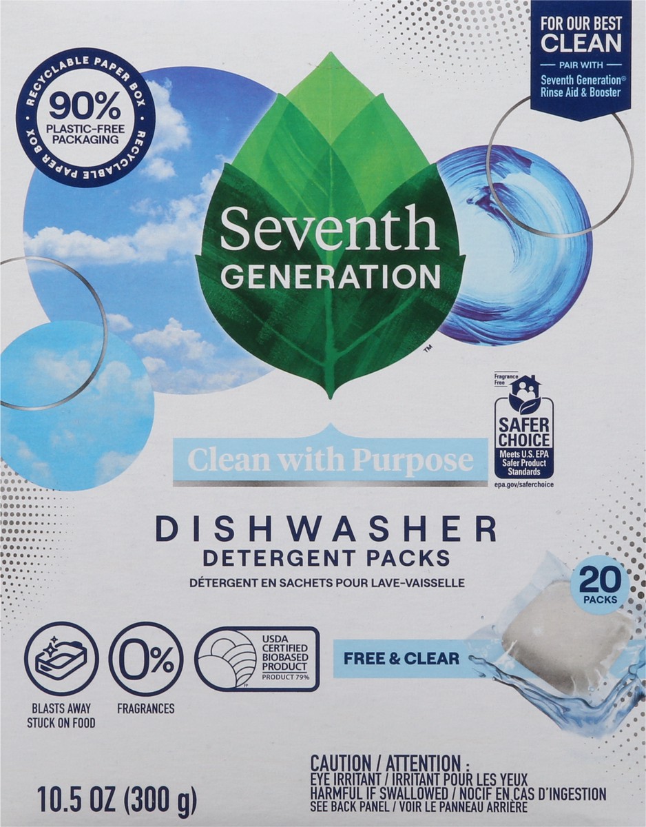 slide 3 of 12, Seventh Generation Dishwasher Detergent Packs Free & Clear, 20 count, 20 ct